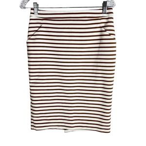 Zara Basic Skirt SZ S Stripes Brown White Pencil Front Pockets Midi Back Zip